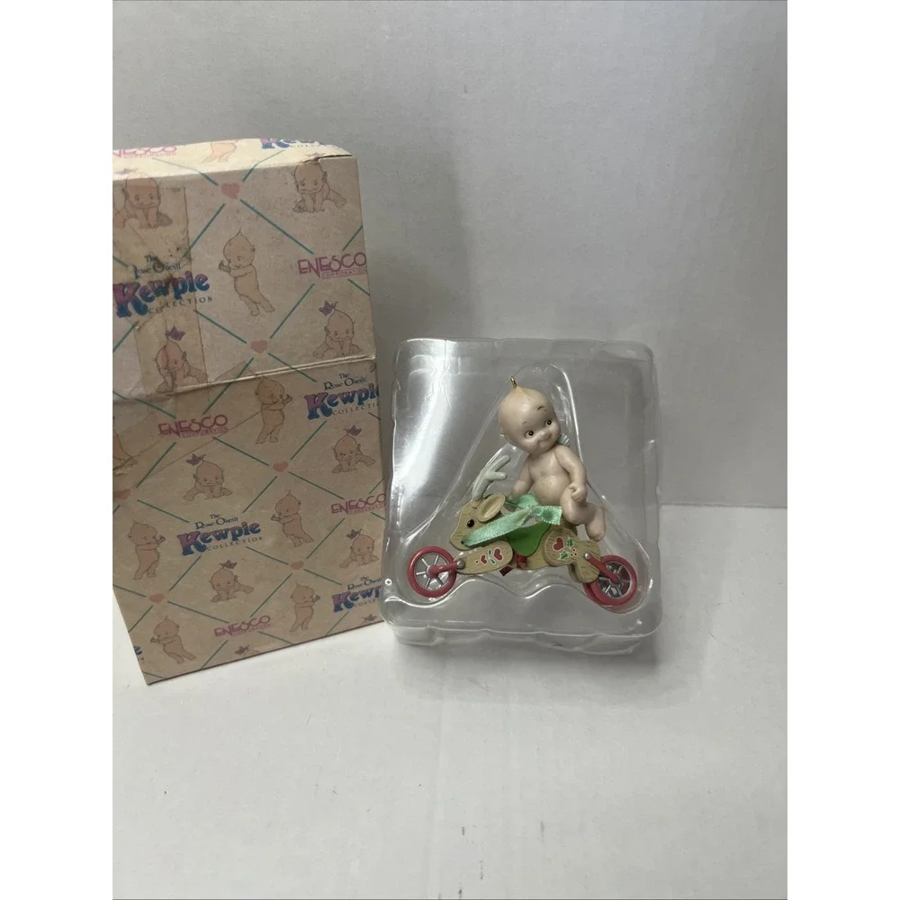 NEW 1993 VINTAGE KEWPIE ON A REINDEER TOY HANGING ROSE O'NEILL ORNAMENT RETIRED